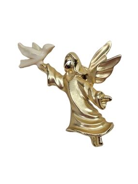 Vintage Giusti "Gigi" Gold-Tone Angel Holding Dove Pin/Brooch